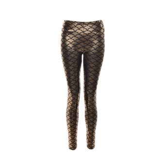 Pop Women Fish Scale Mermaid Print Shine Slim Fit Disco Leggings Trousers Gold 60cm - intl  