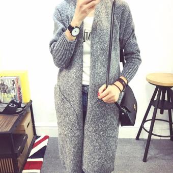 Pop Women Sweater Long Cardigan Long Sleeve Loose Thick Knitted Cardigan Light Gray - intl  