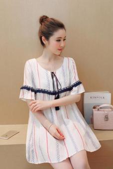 Pregnant women breast feed skirt stripe tassel trumpet sleeve large size pregnant women dress - intl  