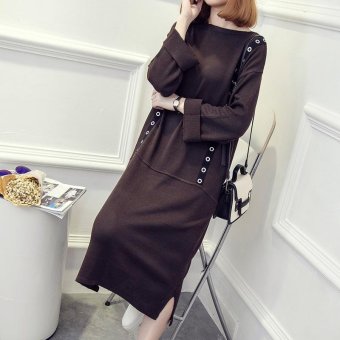 Pregnant Women Dresses Round Neck Knit Loose Large Size Maternity Dress Coffee - intl  