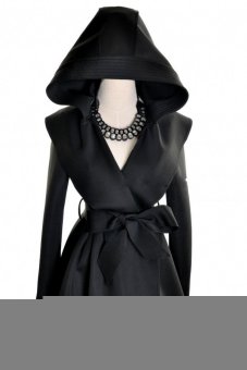 Promithi Women Autumn Long Slim Hoodie Drape Coat(Black)  