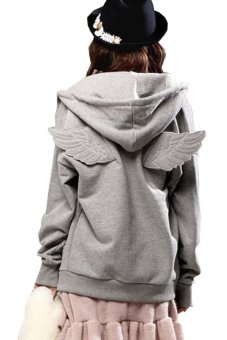 Promithi Womens Cotton Blends Angel Wings Fleece Zip Up Hoodie(Grey)  