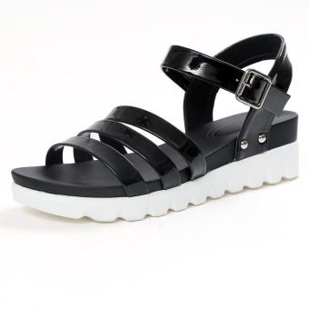 PU Leather Flat Shoes Casual Students Fashion Female Sandals ( Black ) - intl  