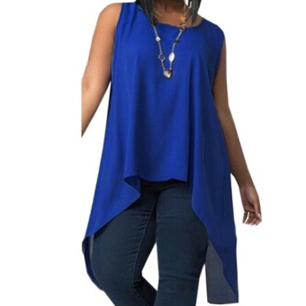 Qiaosha ZANZEA Fashion 2016 Blusas Femininas Casual Loose Women Tops Summer Sleeveless Asymmetric Hem Split Long Vest Solid Tank Tops Plus Size Blue - Intl  