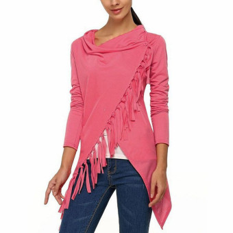 Qiaosha ZANZEA Top Fashion Cardigan Blusas 2016 Spring Autumn Women Blouses Tassels Irregular Hem Long Sleeve Knitted Casual Plus Size Tops Pink - Intl  