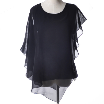 Queen Chiffon Batwing sleeves T-Shirt Tops(Black)  