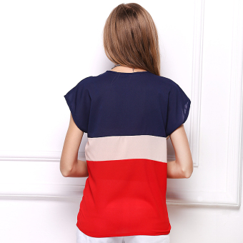Queen Chiffon Blouse short-sleeved T-shirt(Red+Blue)  