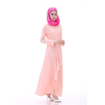 Queen Muslim women's long sleeve lotus leaf hem dress(Pink)  