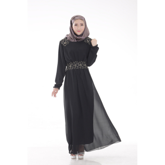 Queen Saudi Arabia Arab Muslim Women Chiffon Dress(Black)  
