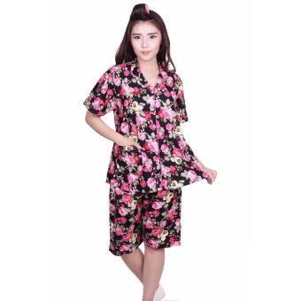Quincy - Baju Tidur Piyama Floral Pajamas - Hitam  