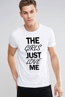 Quincy Label Print T-shirt The Girls Just Love Me A175 - White  