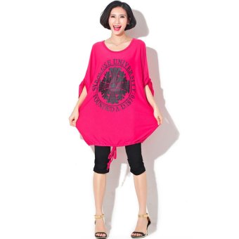 Red Color Casual Loose Womens T Shirt 2015 Style Batwing Sleeve Printed Large Size M~4XL Fat Mm Tshirt Women Ropa Mujer  