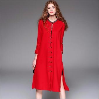 Retro Cheongsam Dress Spring Autumn Women's Single-breasted Roman Cloth Long Coat - intl  