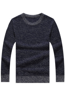 Retro Crew Neck Honeycomb Pattern Sweater (Navy)  