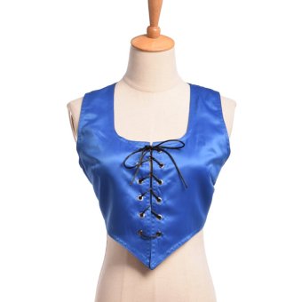 Retro Lace Up Corset Vest Waistcoat Medieval Bodice Sleeveless Coat (Blue) - intl  