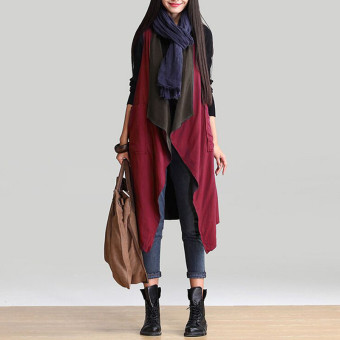 Reversible Wear Autumn Women Casual Waterfall Irregular Sleeveless Long Trench Coat Solid Loose Outwear Cardigan Red Coffee - intl  