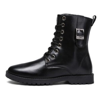 Rising Bazaar Men's Fashion Cotton Lining Warming Leather Boots (755-Black)  