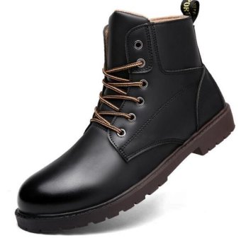 Rising Bazaar Men's High-cut Classical Leather Working Snow Boots (Black)  