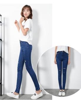 Roselady 2017 Spring New Korea High Waist Jeans Fashion Ankle Length Skinny Pants Straight Super Stretch Slim Jeans?navy blue? - intl  