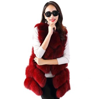 Round Neck Sleeveless Faux Fur Women's Waistcoat S Wine Red - Intl  