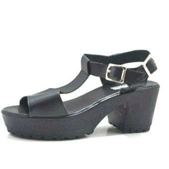 sandal heel wanita - gesper dua - hitam  