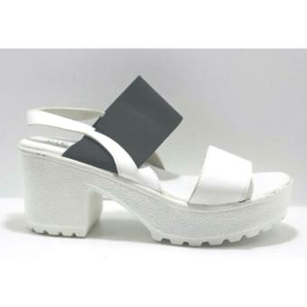 sandal heels wanita - ban hitam putih  