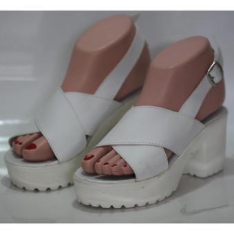 sandal heels wanita - selempang putih  