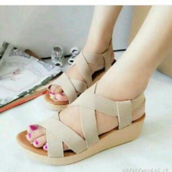 Sandal Karet Wanita Flat Shoes / Sepatu Sendal Cewek / FS72 - Cream  