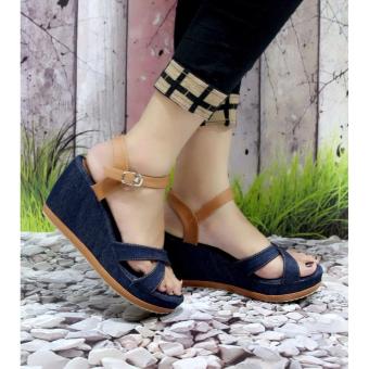 Sandal Wedges Wanita Jeans Silang BG55  