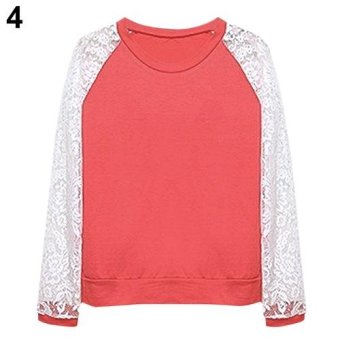 Sanwood Women Patchwork White Lace Hoodies Long Sleeve Pullover Sweatshirt Top XL (Orange Red) - intl  