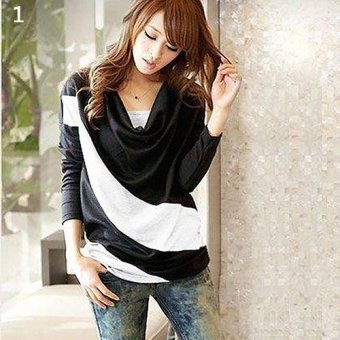 Sanwood Women Soft Batwing Long Sleeve Casual Splicing T-Shirt Top Blouse Tee L (Black) - intl  