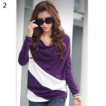 Sanwood Women Soft Batwing Long Sleeve Casual Splicing T-Shirt Top Blouse Tee XXL (Purple) - intl  