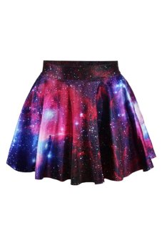 Sanwood Women's High Waist Pleated Galaxy Mini Skirt Purple  