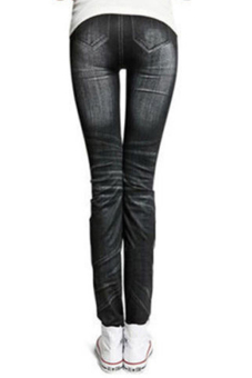 Sanwood Womens Printed Imitated Jeans Skinny Stretchy Jeggings 90CM Black  