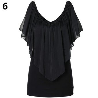 Sanwood Women's Sexy V Neck T-shirt Short Sleeve Chiffon Patchwork Casual Tops XL (Black) - intl  