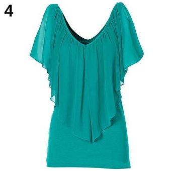 Sanwood Women's Sexy V Neck T-shirt Short Sleeve Chiffon Patchwork Casual Tops XL (Green) - intl  