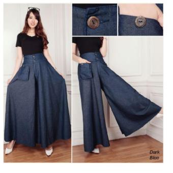 SB Collection Celana Panjang Rok Kulot Jumbo Jeans Samirah-Biru Tua  