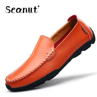 Seanut Fashion Genuine Leather Casual Loafers Men Driving Shoes (Orange-Red) - intl  