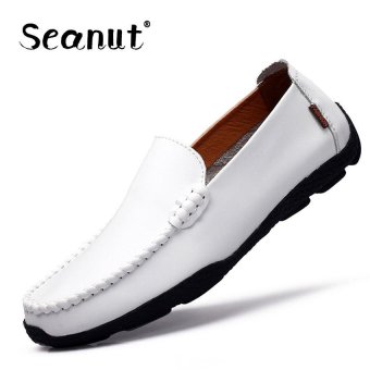 Seanut Fashion Genuine Leather Casual Loafers Men Driving Shoes (White) - intl  