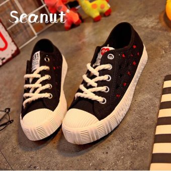 Seanut Fashion White Shoes New Lace-Up Canvas Casual Shoes Walking Shoes (Black) - intl  