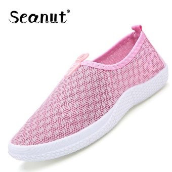 Seanut Fashion Woman Loafers Mesh Breathable Shoes Slip On Flat Shoes (Pink) - intl  
