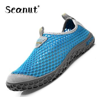 Seanut Fashion woman Mesh casual sports shoes slip-on Breathable Couple sneakers (Light Blue) - intl  