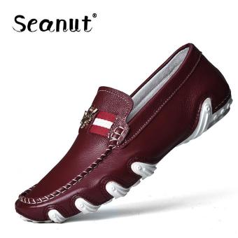 Seanut Men Leather Slip-On Loafers Fashion Octopus Genuine Leather Casual Driving Shoes (Red) - intl  