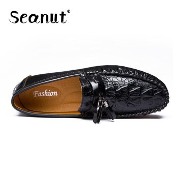 Seanut Men's Crocodile pattern Casual Leather Outdoor Boat Shoes Driving Moccasins Slip-On Loafers (Black) - intl  