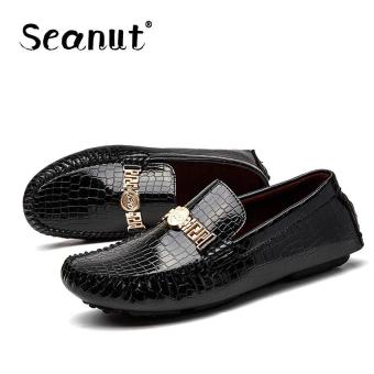 Seanut Men's Genuine Leather Peas Shoes Casual Flat Shoes Sets Of Feet (Black) - intl  