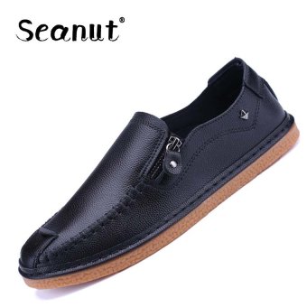 Seanut New Genuine Leather Men Flat Shoes Casual Shoes Soft Men Loafers Comfortable Driving Shoes(Black) - intl  