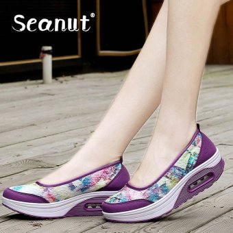 Seanut New Height Increasing Shoes Casual Women Swing Breathable Wedges Shoes 35-42(Purple) - intl  