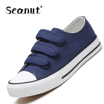 Seanut Velcro canvas shoes women shoes casual shoes students shoes board shoes walking sports shoes (Blue) - intl  