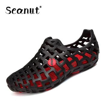 Seanut Woman Casual Flat Sandals Lovers Beach Slipper Shoes (Black,Red) - intl  