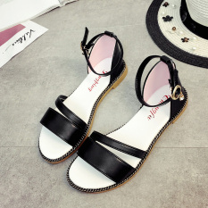 Sederhana perempuan baru yang lembut datar sepatu wanita sandal (Hitam)